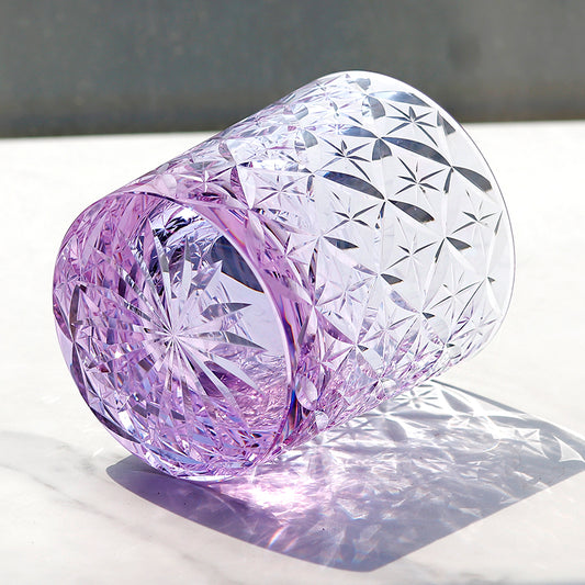 JP-090 7 oz Handcrafts Japanese Style Purple K9 Whiskey Glass Edo Kiriko's Circle Mesh In Gift Box