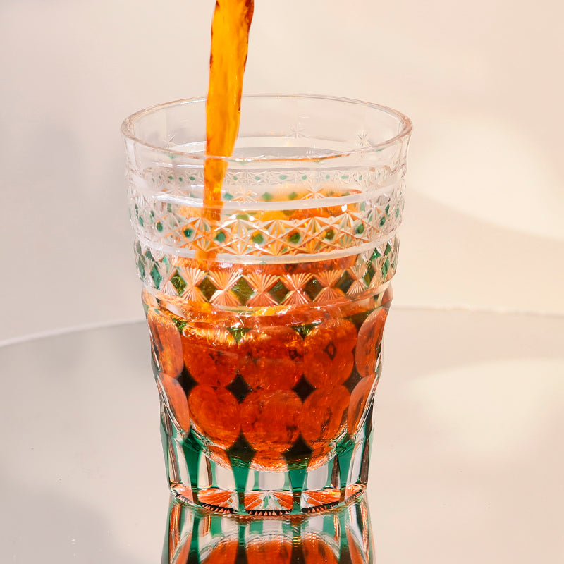 JP-137 280 ml Hand Cut To Clear Green Crystal Glass Highball Tumblers For Cocktail Whiskey Iced Coffee Cold Drinking
