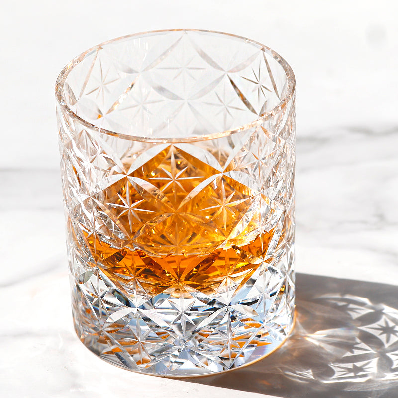 JP-090 Japanese Style K9 Clear Crystal Glass Whiskey Tumbler Edo Kiriko‘s Circle Mesh Pattern With Gift Box