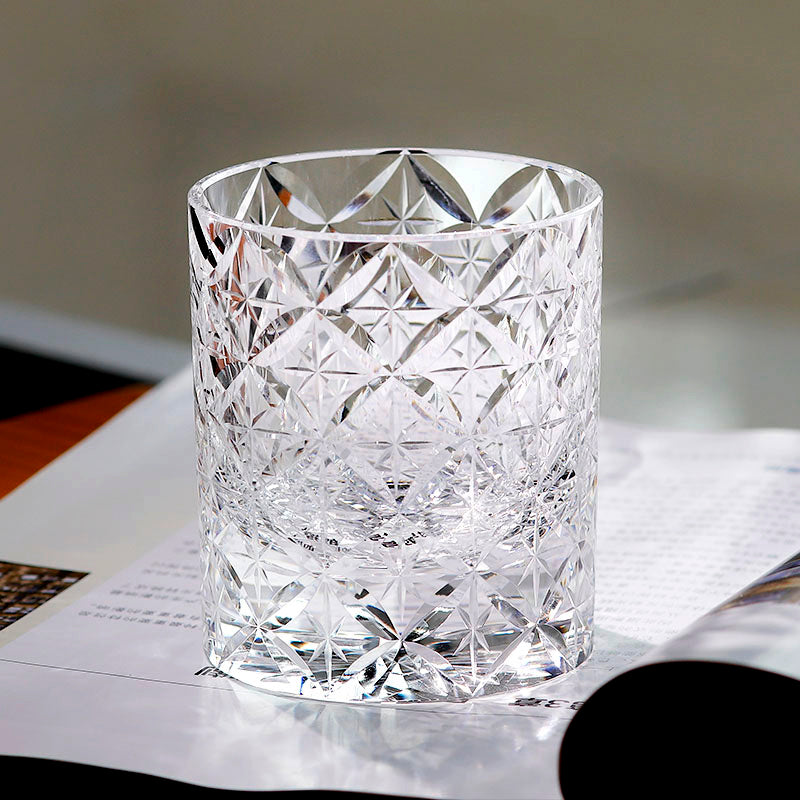 JP-090 Japanese Style K9 Clear Crystal Glass Whiskey Tumbler Edo Kiriko‘s Circle Mesh Pattern With Gift Box