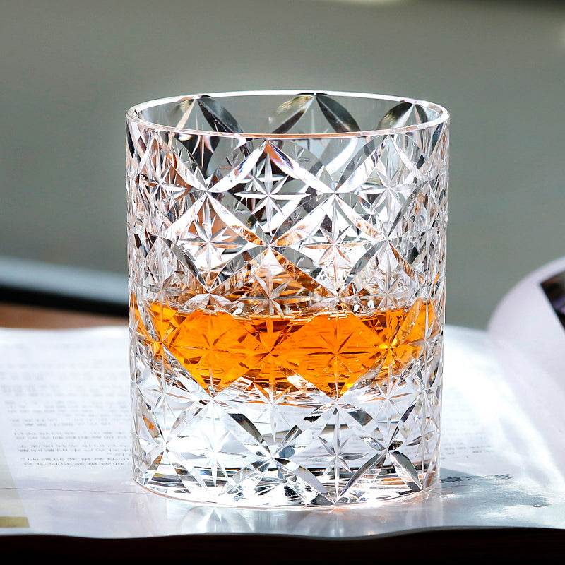 JP-090 Japanese Style K9 Clear Crystal Glass Whiskey Tumbler Edo Kiriko‘s Circle Mesh Pattern With Gift Box