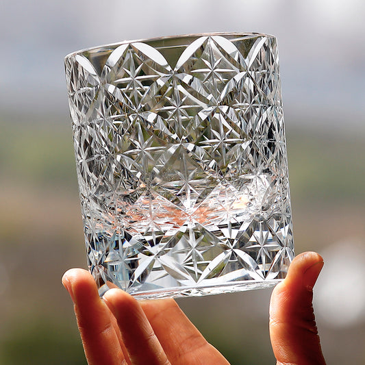 JP-090 Japanese Style K9 Clear Crystal Glass Whiskey Tumbler Edo Kiriko‘s Circle Mesh Pattern With Gift Box