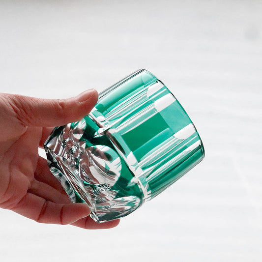 JP-058-3 250ml Roundish Hand Cut To Clear Green Cased Glass Whiskey Glass Tumblers Edo Kiriko Bamboo Stem Series Whiskey Glass