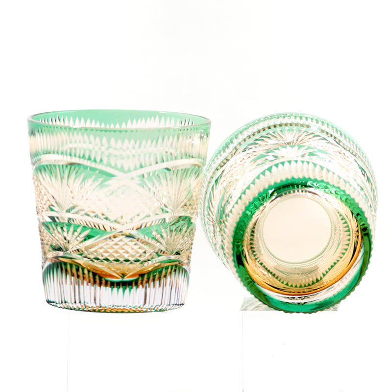 JP-141 32 cl hand cut to clear green japanese whiskey glasses masu edo kiriko colored water glasses tumbler engraved whiskey glass bar wine