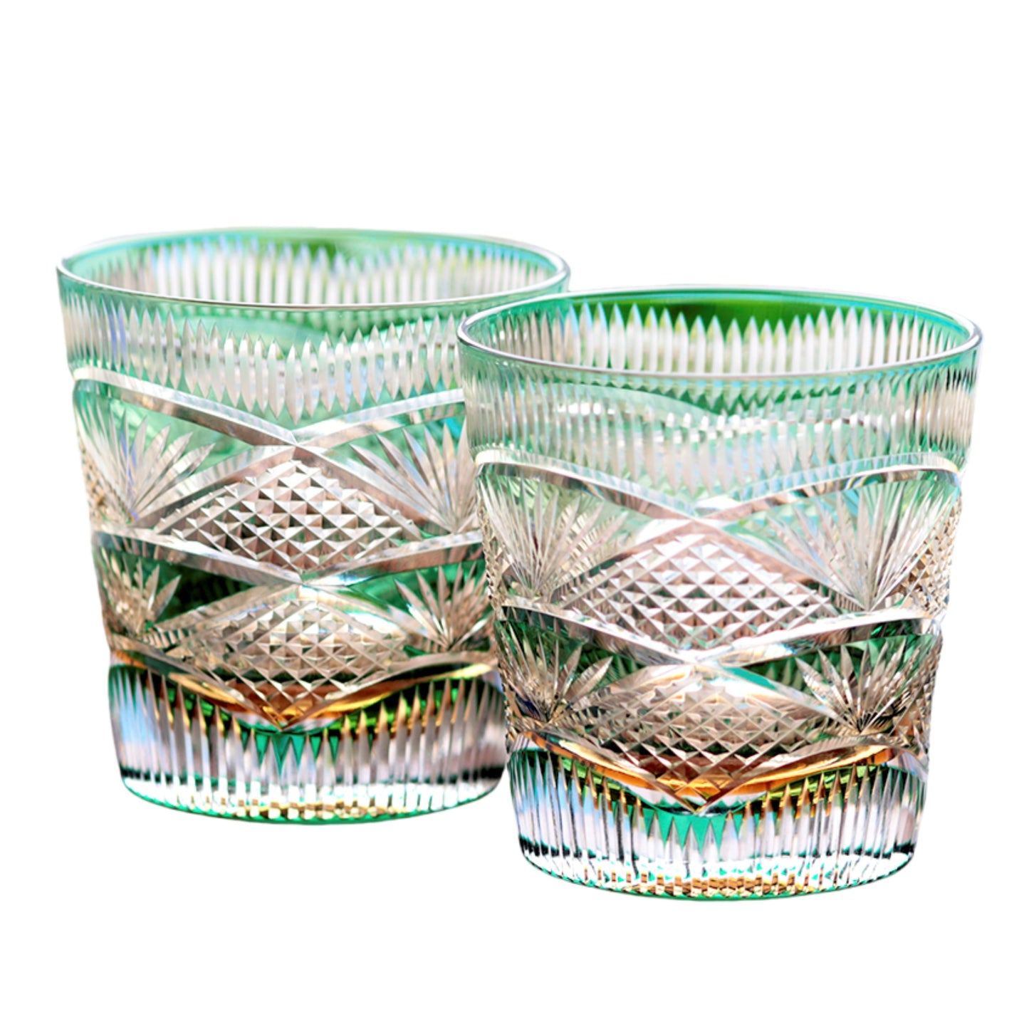 JP-141 32 cl hand cut to clear green japanese whiskey glasses masu edo kiriko colored water glasses tumbler engraved whiskey glass bar wine