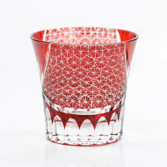 JP-017 220ml Flared Shaped Bamboo Leaves Hand Cut To Clear Table Tumbler Color Cased Glass Whiskey Tumblers Ruby Red Edo Kiriko Rock glass