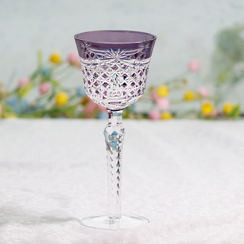 JP-100 Luxury Hand Cut To Clear and Purple Tinted Glass Wine Goblet Hock Glasses For Party Barware Home Tableware