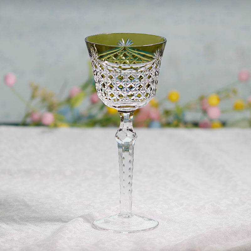 Hand-Cut Crystal Liqueur/Wine Glass Green