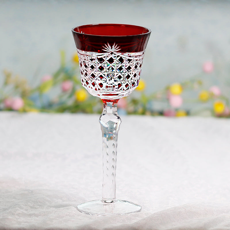 JP-100 Bohemian style Carved Glass Wine Goblet Ruby Red Hock Glasses For Wedding Party Home Barware