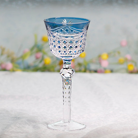 JP-100 Handcrafts Bohemian Hand Cut Wine Glass Goblet Smokey Blue Hock Glasses For Wedding Party Barware Home Tableware Decor