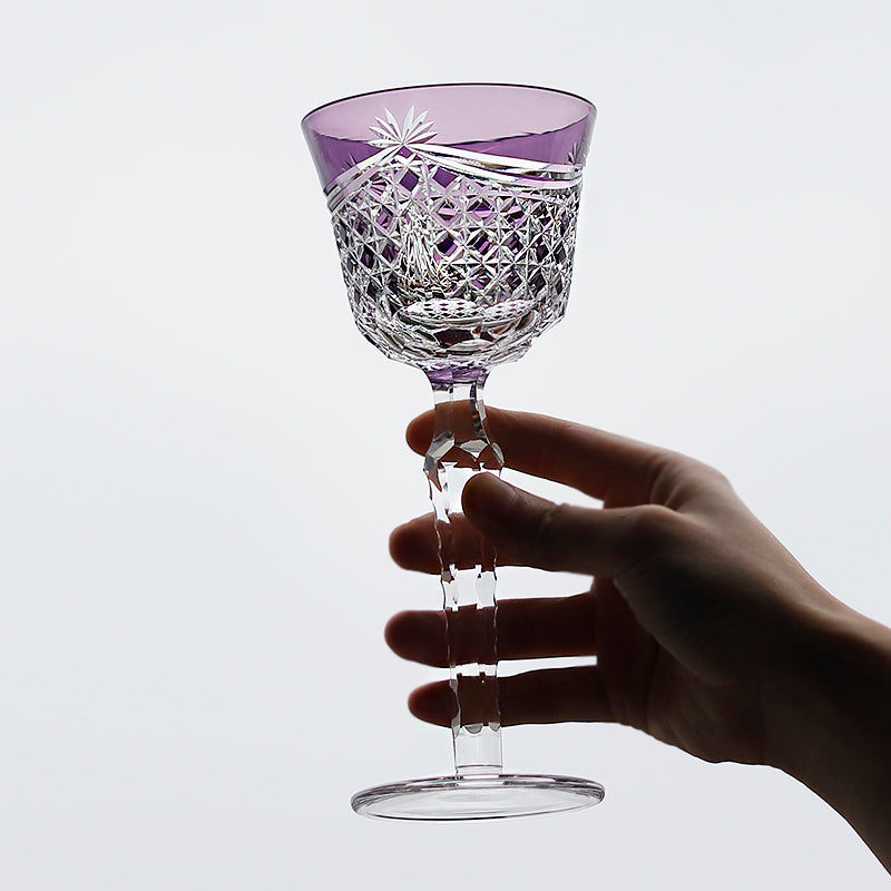 JP-100 Luxury Hand Cut To Clear and Purple Tinted Glass Wine Goblet Hock Glasses For Party Barware Home Tableware