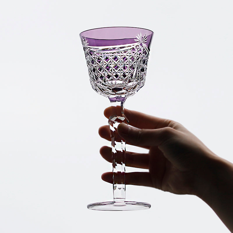 JP-100 Luxury Hand Cut To Clear and Purple Tinted Glass Wine Goblet Hock Glasses For Party Barware Home Tableware