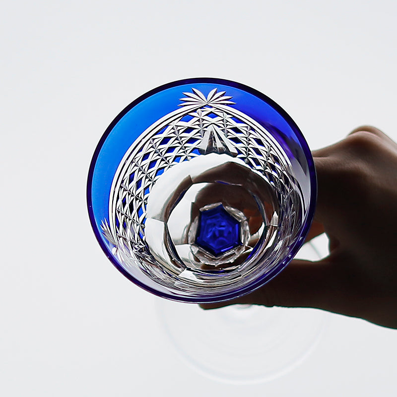 Hand-Cut Crystal Liqueur/Wine Glass Blue