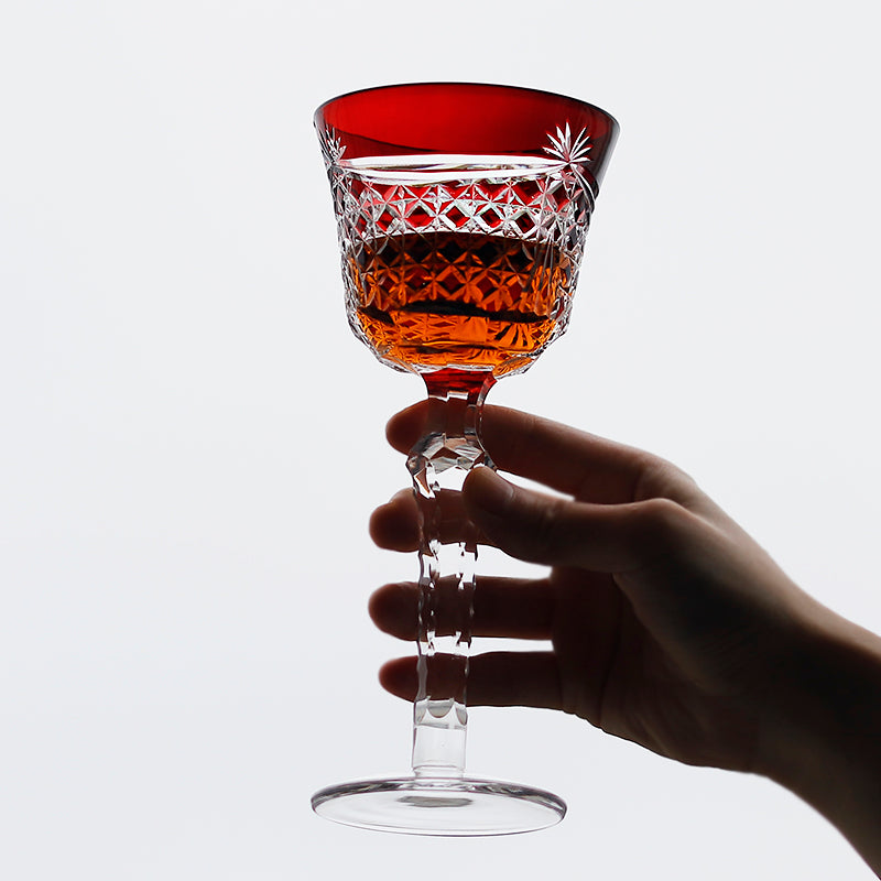 JP-100 Bohemian style Carved Glass Wine Goblet Ruby Red Hock Glasses For Wedding Party Home Barware