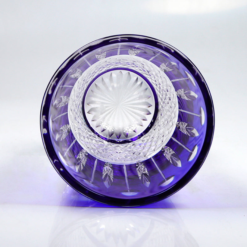 JP-095 10 oz Handcrafts Blue Cased Crystal Glass Cocktail Whiskey Tumbler Edo Kiriko Diamond Pearl Star-Cut Design