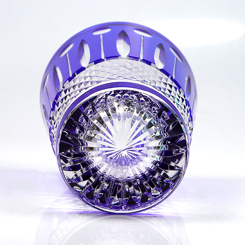 JP-095 10 oz Handcrafts Blue Cased Crystal Glass Cocktail Whiskey Tumbler Edo Kiriko Diamond Pearl Star-Cut Design