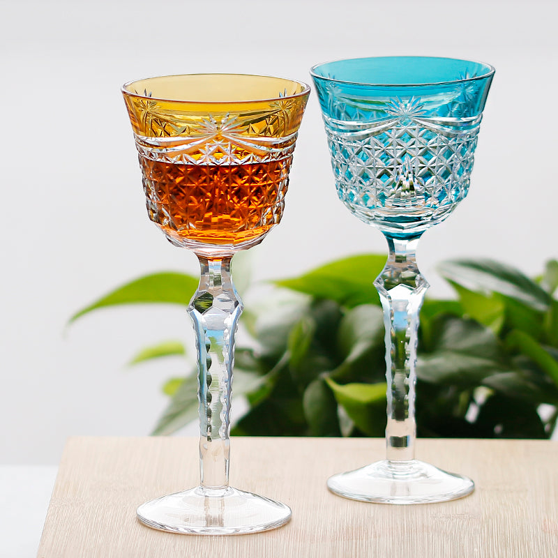 JP-100 150ml Mouth Blown Sky Blue Bohemian Glass Wine Goblet Sky Blue Hand Engraved Hock Glasses For Wedding Party Barware Home Decor