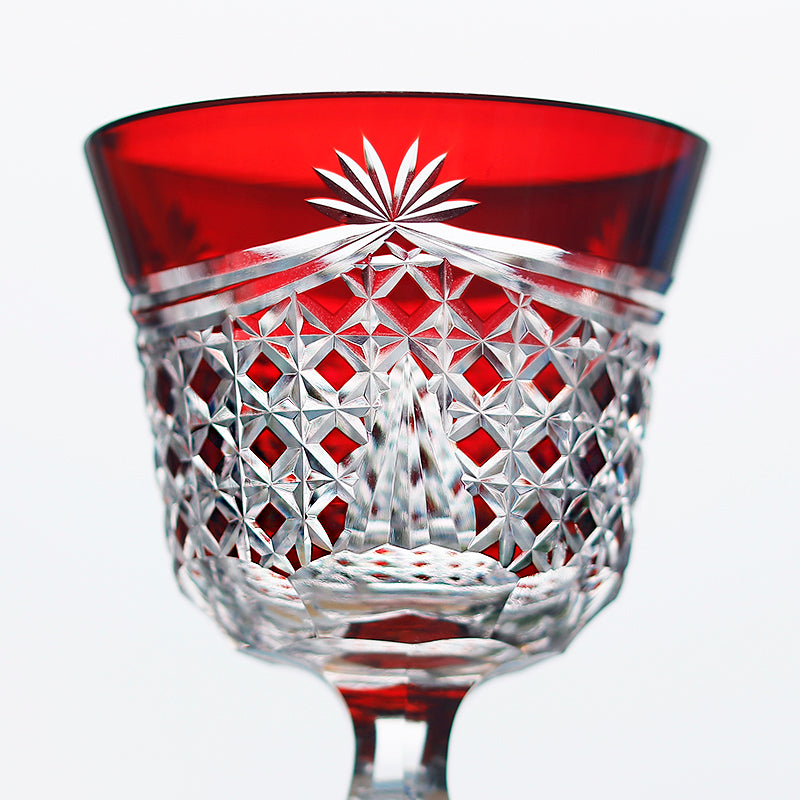 JP-100 Bohemian style Carved Glass Wine Goblet Ruby Red Hock Glasses For Wedding Party Home Barware