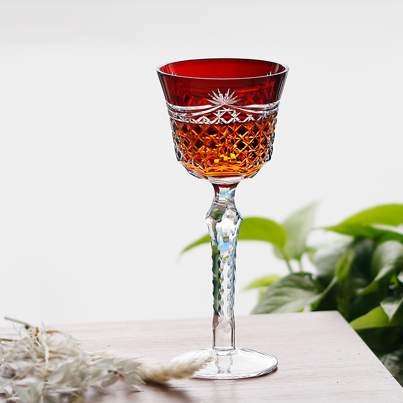 JP-100 Bohemian style Carved Glass Wine Goblet Ruby Red Hock Glasses For Wedding Party Home Barware