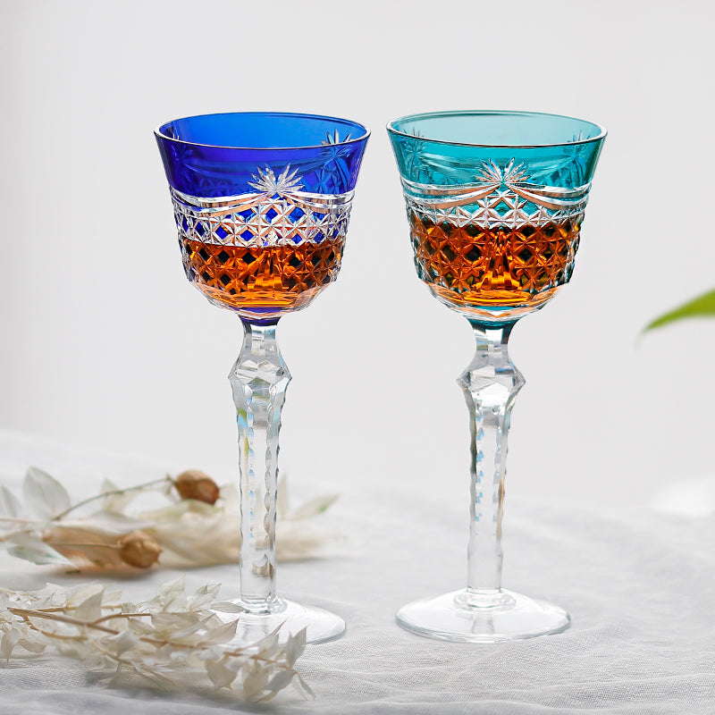 JP-100 150ml Mouth Blown Sky Blue Bohemian Glass Wine Goblet Sky Blue Hand Engraved Hock Glasses For Wedding Party Barware Home Decor