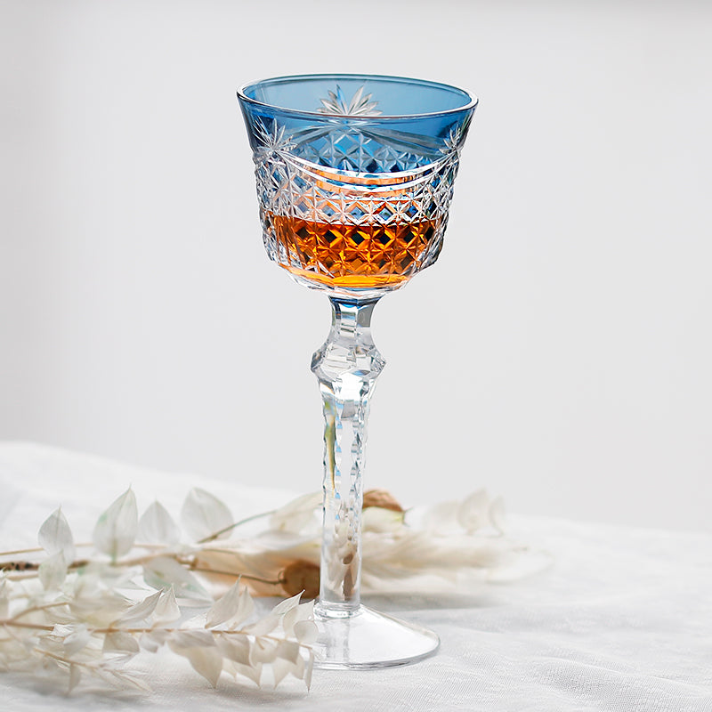 JP-100 Handcrafts Bohemian Hand Cut Wine Glass Goblet Smokey Blue Hock Glasses For Wedding Party Barware Home Tableware Decor