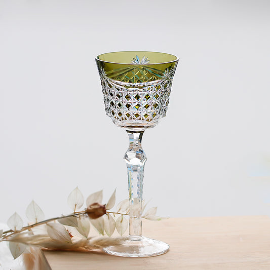 JP-100 Handmade Chartreuse Hock Wine Glasses Czech Hand Carved Glass Wine Goblet For Bar ,Hotel,Wedding,Party