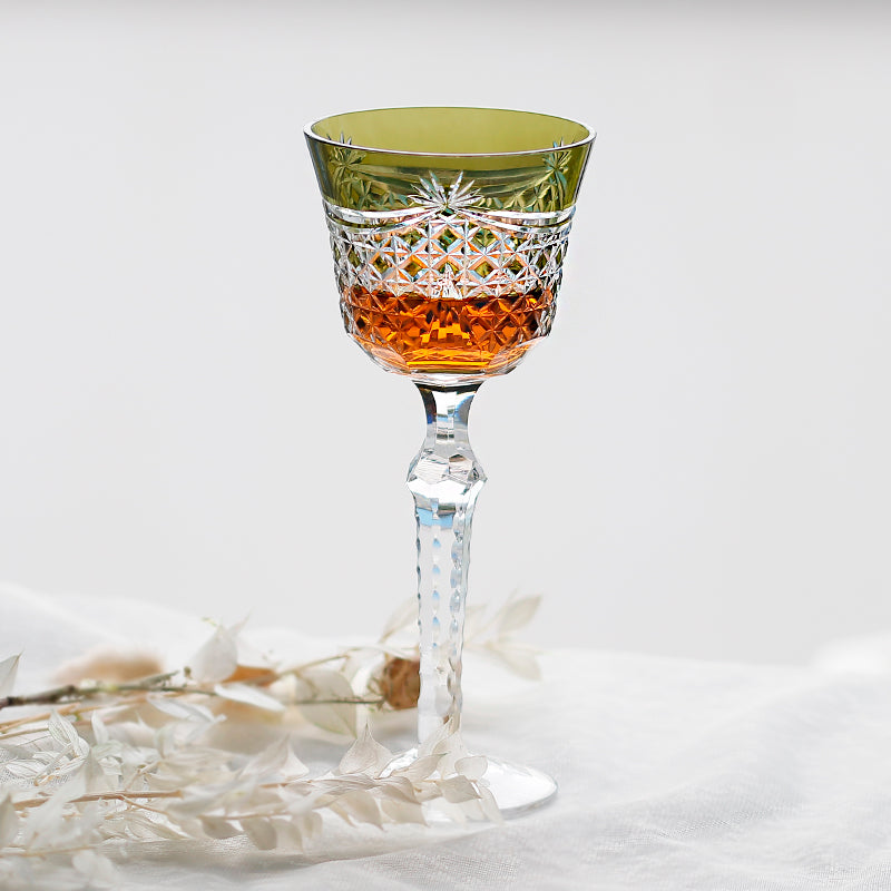 JP-100 Handmade Chartreuse Hock Wine Glasses Czech Hand Carved Glass Wine Goblet For Bar ,Hotel,Wedding,Party