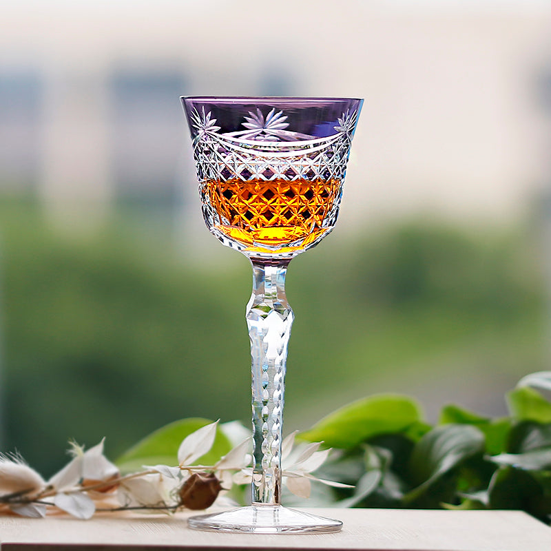 JP-100 Luxury Hand Cut To Clear and Purple Tinted Glass Wine Goblet Hock Glasses For Party Barware Home Tableware