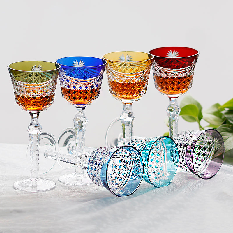 JP-100 150ml Hand Blown Yellow Glass Wine Goblet Czech Carved Hock Glasses For Home Tableware Barware Wedding Party