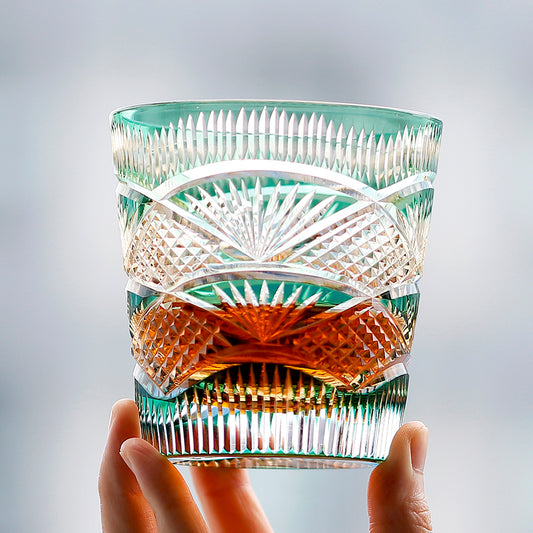 JP-141 32 cl hand cut to clear green japanese whiskey glasses masu edo kiriko colored water glasses tumbler engraved whiskey glass bar wine