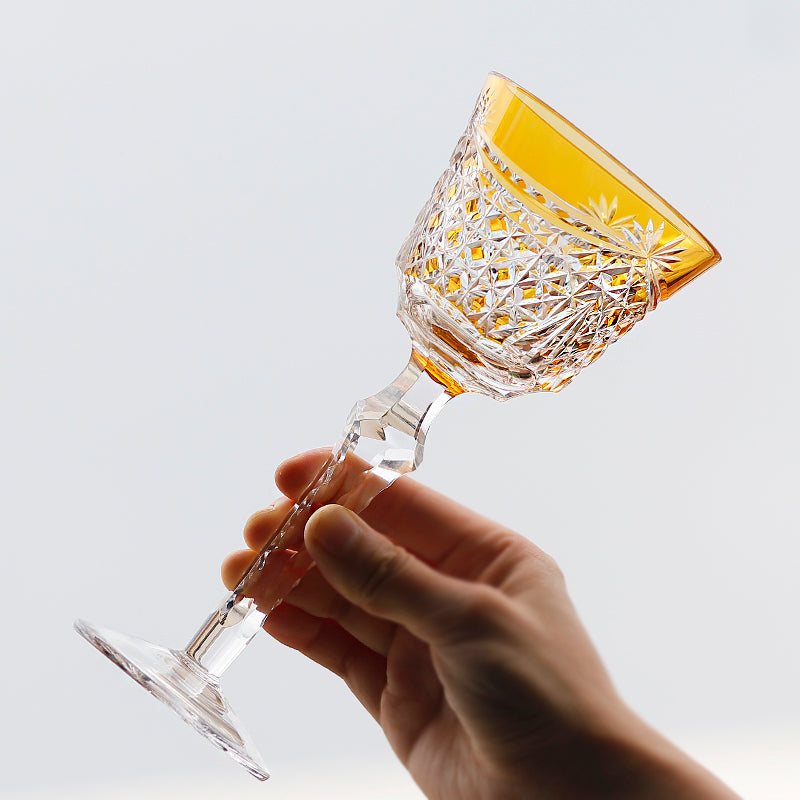 JP-100 150ml Hand Blown Yellow Glass Wine Goblet Czech Carved Hock Glasses For Home Tableware Barware Wedding Party