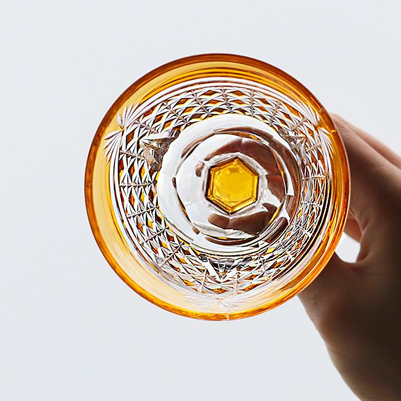 JP-100 150ml Hand Blown Yellow Glass Wine Goblet Czech Carved Hock Glasses For Home Tableware Barware Wedding Party