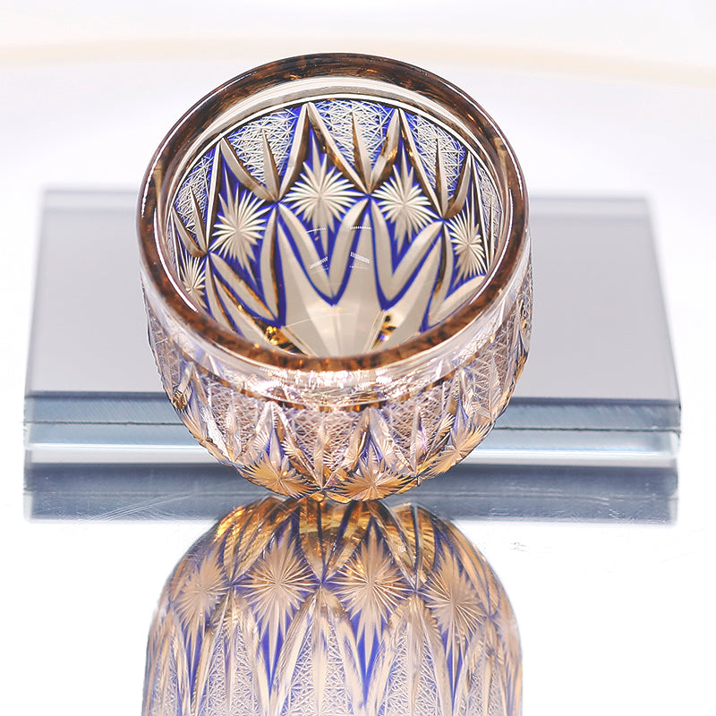 Amber Gold Hand-Cut Crystal Shot Glass Blue 2oz
