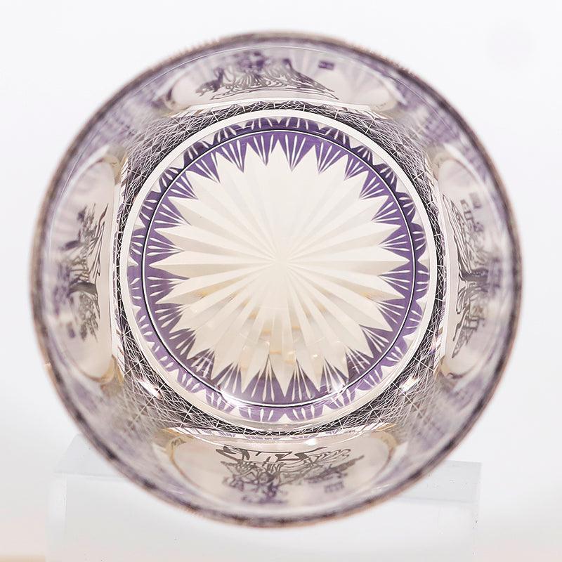 JP-143 320ml Hand Made Purple Amber Old Fashioned Glass Tumbler Etched Carved Four Great Beauties Of Ancient China Pattern