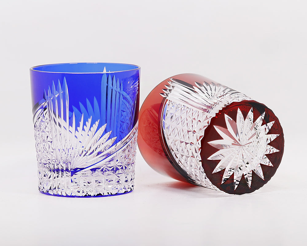 JP-123 250 ml Ruby Red Edo Kiriko Glass Rocks Cocktail Whiskey Tumbler With Gift Box
