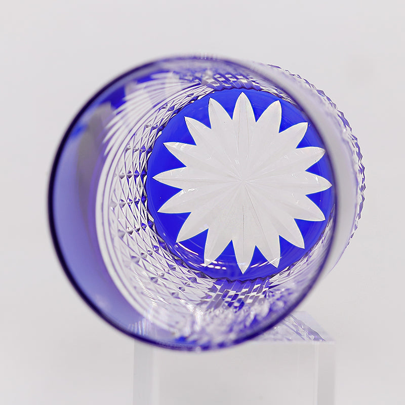 JP-123 250 ml Hand Cut To Clear Blue Tinted Glass Whiskey Tumbler Blue In Gift Box