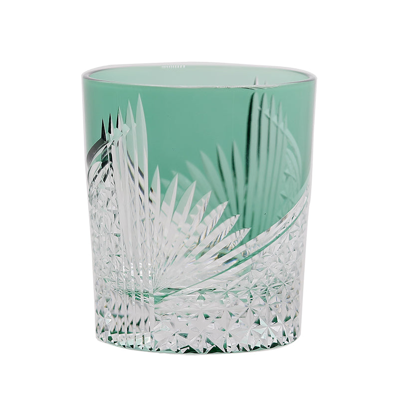 Hand-Cut Edo Kiriko Fan Pattern Whiskey Tumbler Green