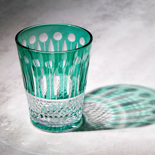 JP-095 Handmade Edo Kiriko's Green Overlaid Crystal Glass Tumbler For Whiskey Old Fashioned Beverage Social Drinkers