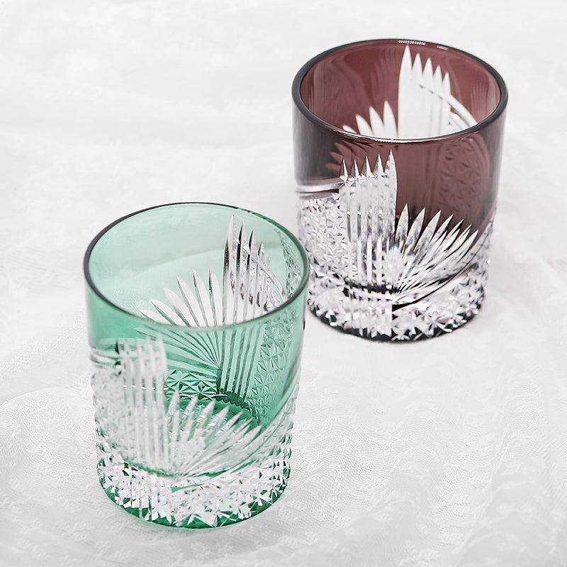 JP-123 250 ml Handmade Edo Kiriko Green Tinted Glass Rocks Cocktail Whiskey Tumbler With Gift Box