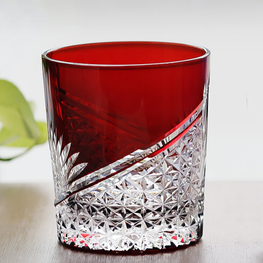 JP-123 250 ml Ruby Red Edo Kiriko Glass Rocks Cocktail Whiskey Tumbler With Gift Box