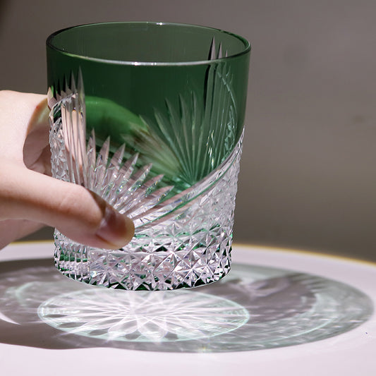 JP-123 250 ml Handmade Edo Kiriko Green Tinted Glass Rocks Cocktail Whiskey Tumbler With Gift Box