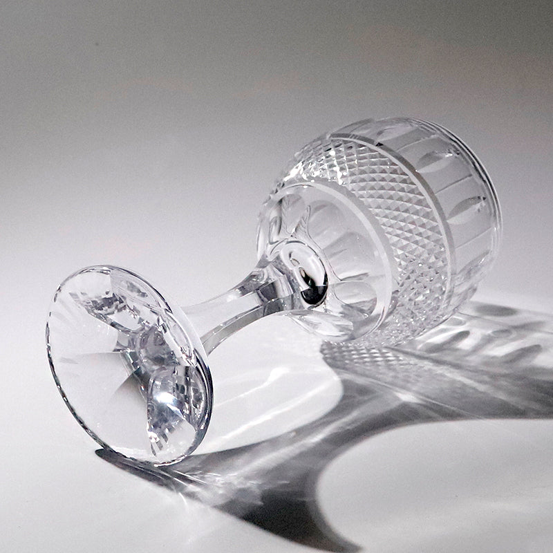 JP-096-3 Hand Cut Lead Free Crystal Glass Wine Goblet Water Beverages Stem Glass With Hand Carved diamond, almond, filet, cord and pearl cuts