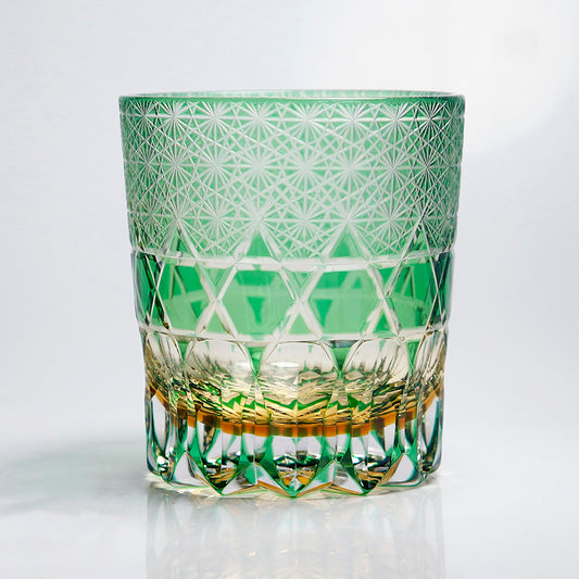 Diamond Cut Green Whiskey Glass 9oz