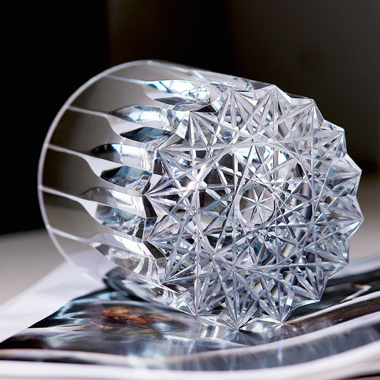JP-091 200 ml Heavy and Thick Bottom Transparent K9 Crystal Glass Tumblers---Hand engraved asterism Patterns