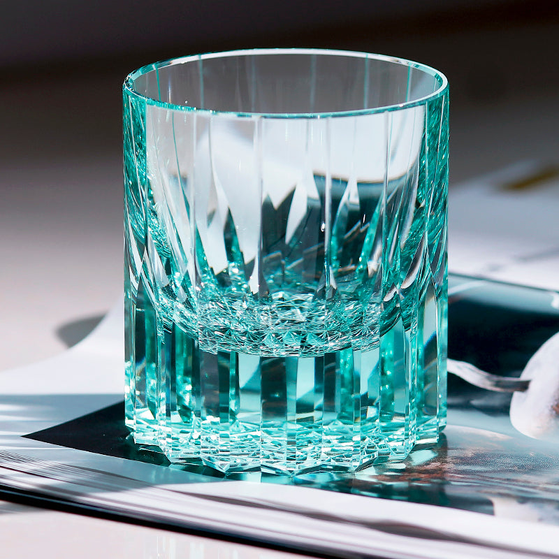 JP-091 200 ml Bohemian Deep orgue bevel cuts Green K9 Crystal Glass Tumblers---Hand engraved Orgue bevel Patterns