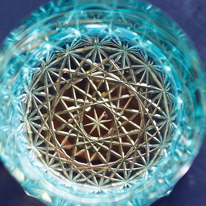 JP-091 200 ml Bohemian Deep orgue bevel cuts Green K9 Crystal Glass Tumblers---Hand engraved Orgue bevel Patterns