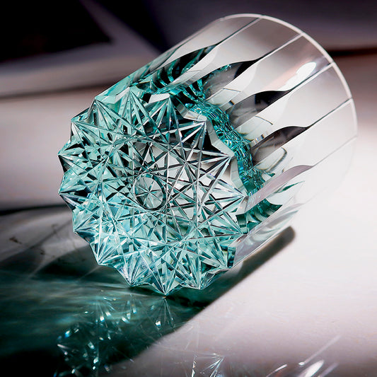 JP-091 200 ml Bohemian Deep orgue bevel cuts Green K9 Crystal Glass Tumblers---Hand engraved Orgue bevel Patterns