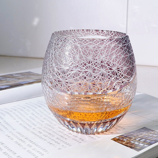 JP-105 330ml 11.5oz Purple Egg Shaped Japanese edo kiriko hand engrave whiskey glass tumbler with gift box free shipping