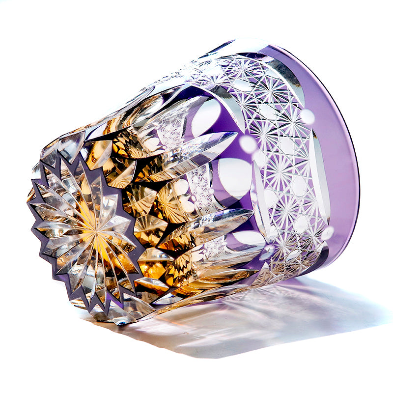 JP-106 32 cl Handcrafts Japanese Style Purple Amber Crystal Glass Whiskey Tumbler Edo Kiriko's Chrysanthemum Mesh And Globular Design With Gift Box