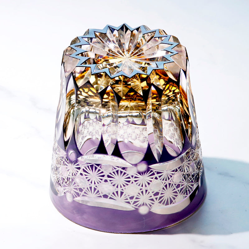 JP-106 32 cl Handcrafts Japanese Style Purple Amber Crystal Glass Whiskey Tumbler Edo Kiriko's Chrysanthemum Mesh And Globular Design With Gift Box
